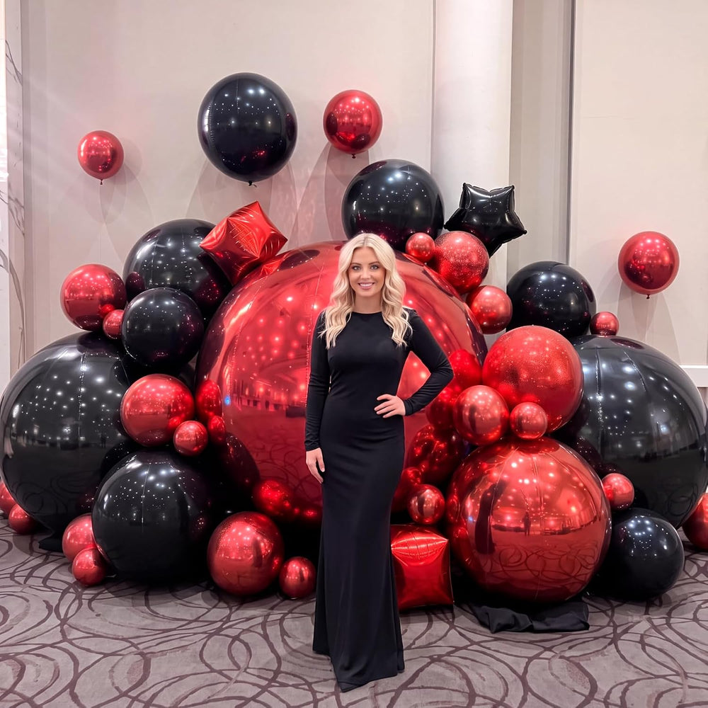 12 Pcs Giant Red Black Metallic Party Balloons, Assorted