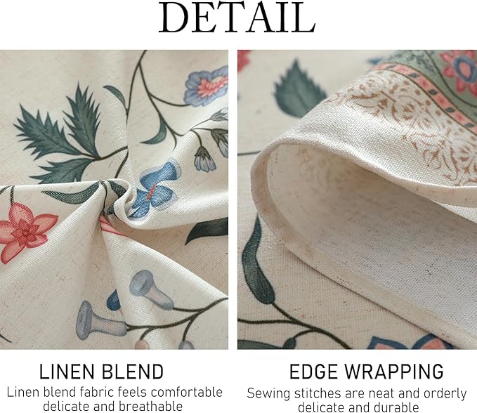 ISAENNE Designer Chinoiserie Linen Floral Small Round Tablecloth,White Wrinkle Resistant Table Cloth,Elegant Decor Tablecloths for Dining Thanksgiving Kitchen Christmas,Diameter 55"-Daffy