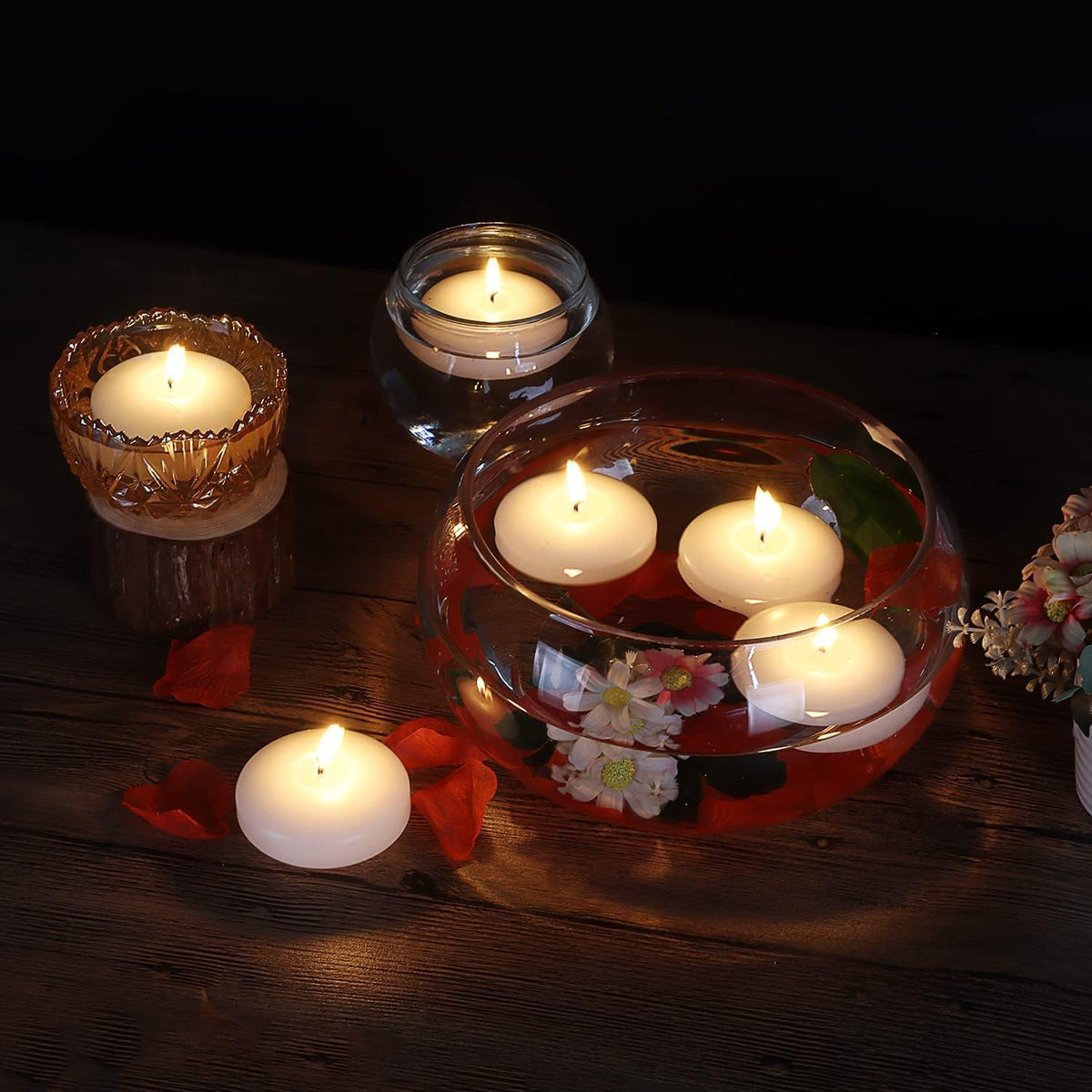 3 inch Floating Candles, 36PACK White/Gold/Red Floating Candle, Long Burning and Smokeless Candle for Wedding, Birthday, Pool, Holiday & Home Decoration Unscented (White)
