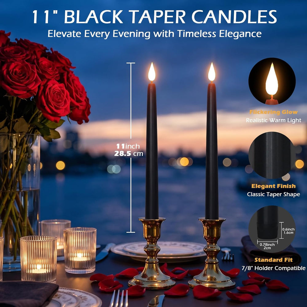 11 Inch Black Flameless Taper Candles with Remote Timer, Halloween