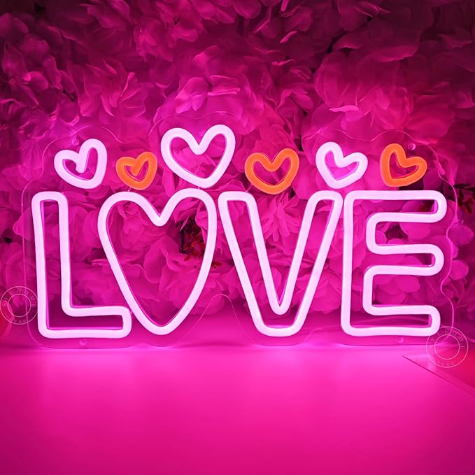 SYLHOME Led Neon Light Sign Love with Heart Kids Room Bedroom Wall Decor Sign Valentines Day Wedding Birthday Christmas Party Decor 15.75" X 8.66" USB