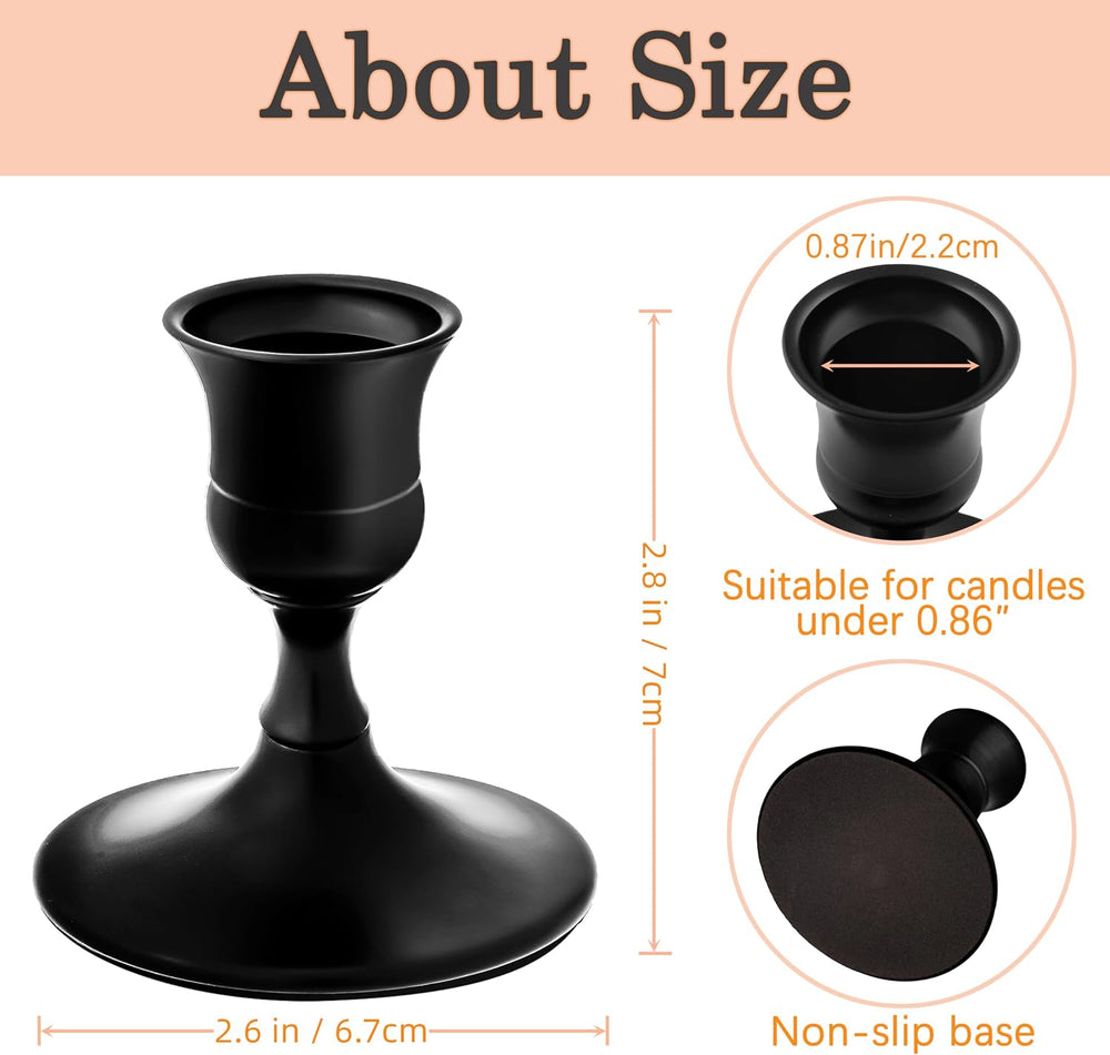 Black Candlestick Holders, Small Taper Candle Holders, Bulk 12-Pack