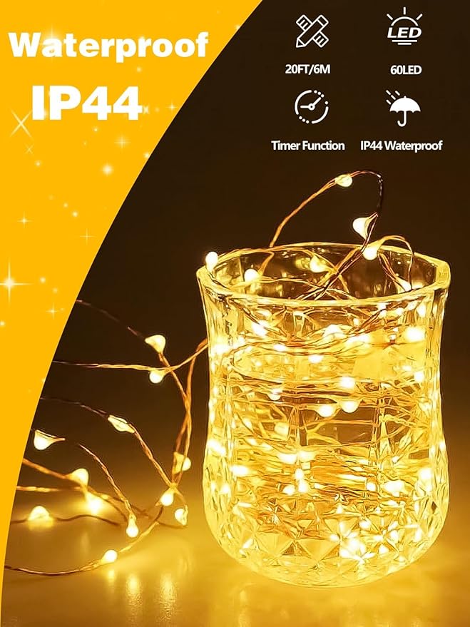 8 Pack Each 20FT 60LED Fairy Lights Battery Operated with Remote, Waterproof Twinkle Lights with Timer, Cuttable String Light Indoor & Outdoor for Bedroom Classroom Wedding DIY Christmas (Warm White)