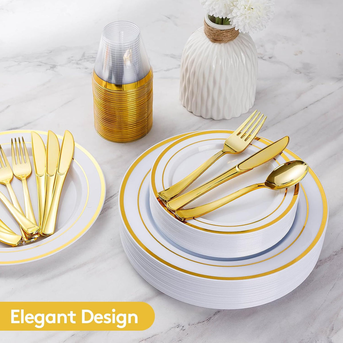 goodluck 600 pieces gold disposable plastic plates for, side view