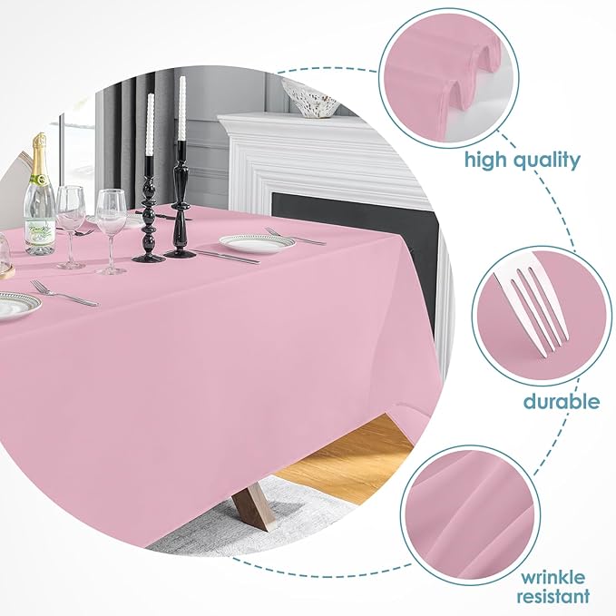 VidaFete Tablecloth 10 Pack 90 * 156inch Rectangle Table Cloth Polyester, Stain Wrinkle Resistant Polyester Dining Table Cover for Kitchen Dinning Party Wedding Rectangular Buffet Decoration(Pink)