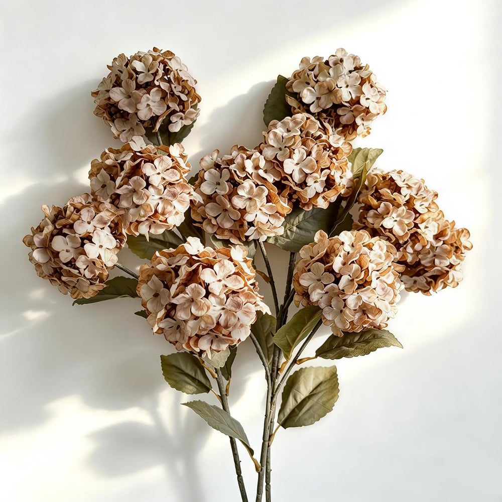 Thewe 4Pcs Brown Hydrangea Artificial Flowers – 27" Vintage Fake Flowers