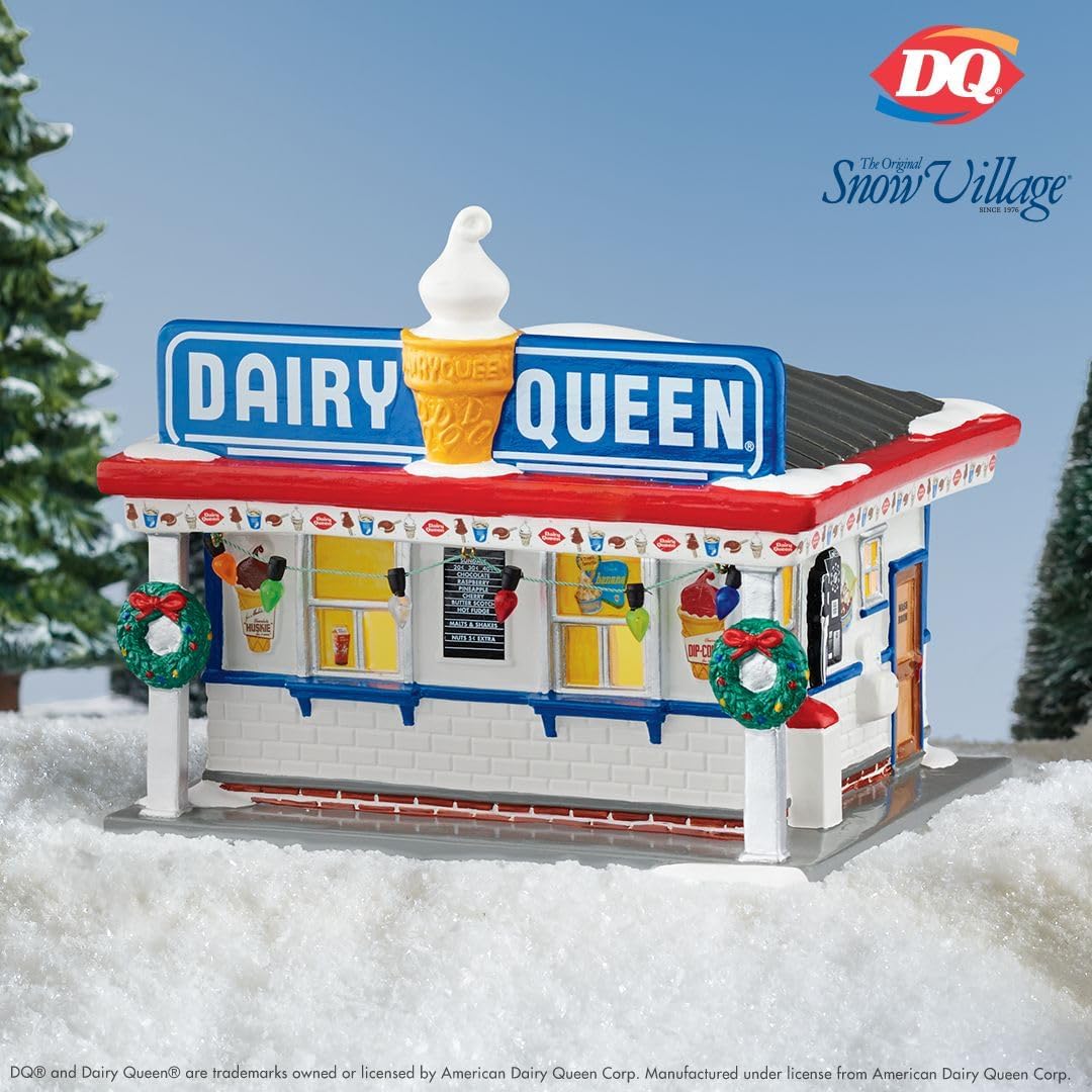 Department 56 Original Snow Village Dairy Queen Ice Cream Shop Lit Building, 5.63 Inch, Multicolor