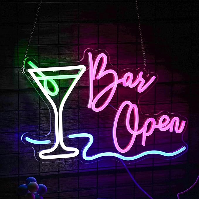 Bar Open Neon Sign Dimmable LED Cocktail Neon Lights Signs for Wall Decor Open Neon Light Bar Sign for Business Pub Store Man Cave Party Club Restaurant Decor