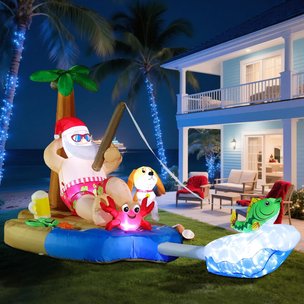 domkom 10ft christmas inflatable blow up decorations, santa, close-up detail