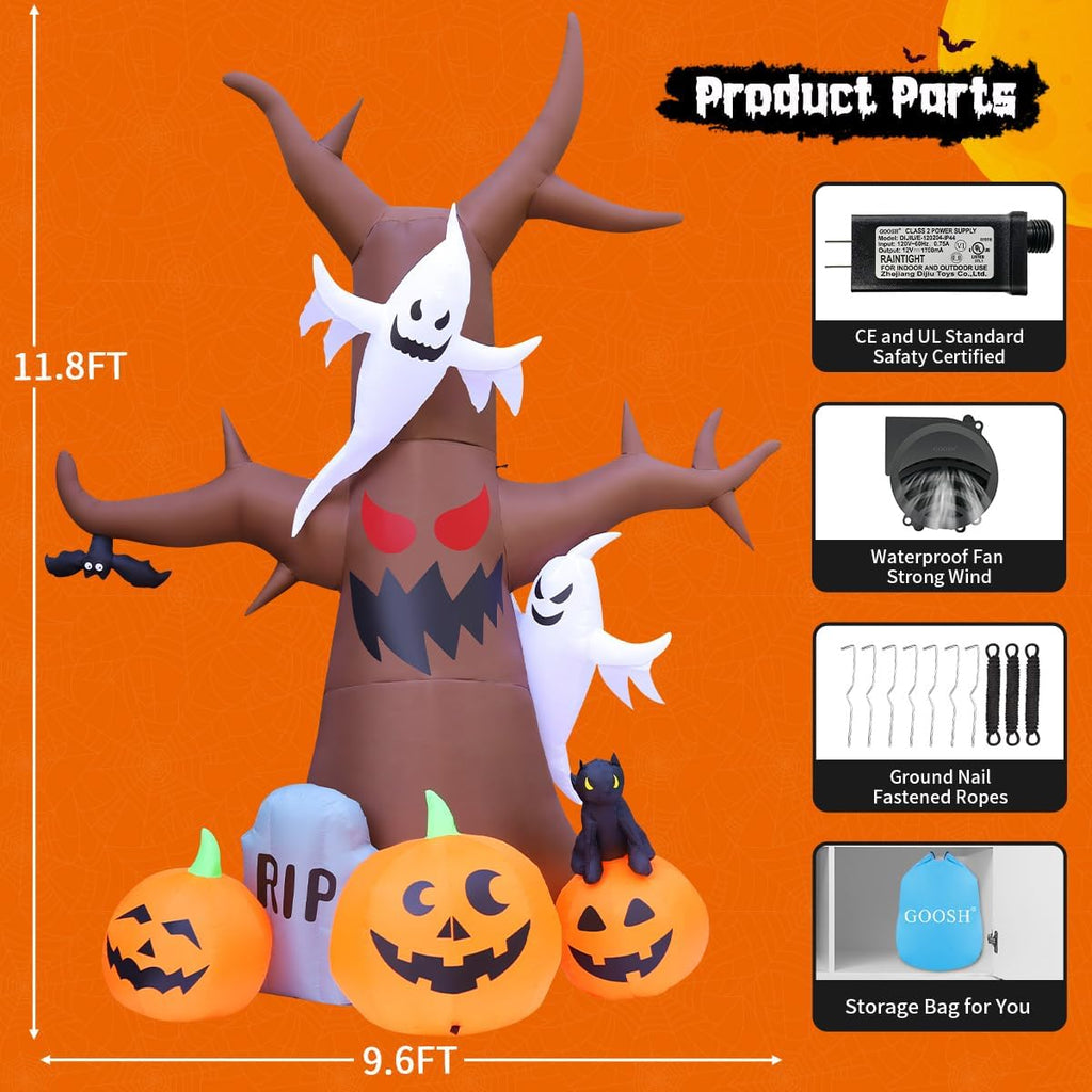 goosh 12 ft halloween inflatables tree outdoor decorations, package contents