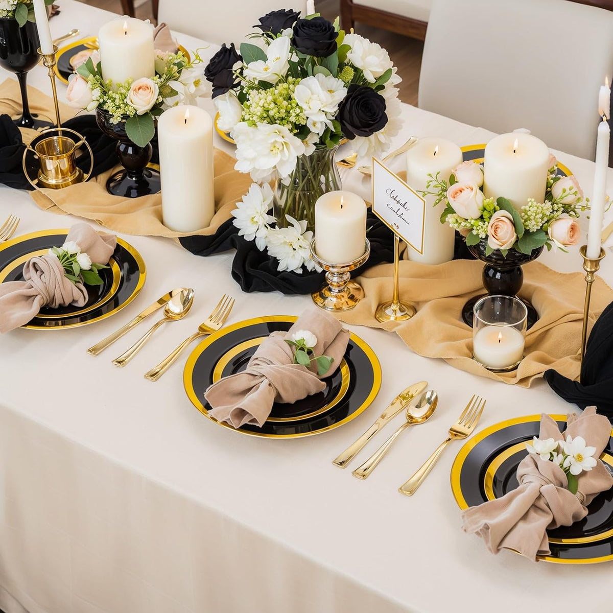 supernal 120-Pack Black and Gold Plastic Plates, 60 Guests Disposable Dinnerware Set (10.25" & 7.5"), Heavy Duty Elegant Party Plates for Graduation 2026, Wedding & Birthday
