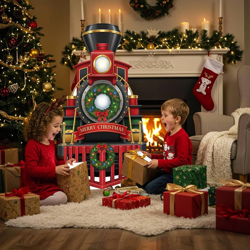 Christmas Train Engine Cardboard Cutouts, 4mm Corrugated Plastic Standee Deco...