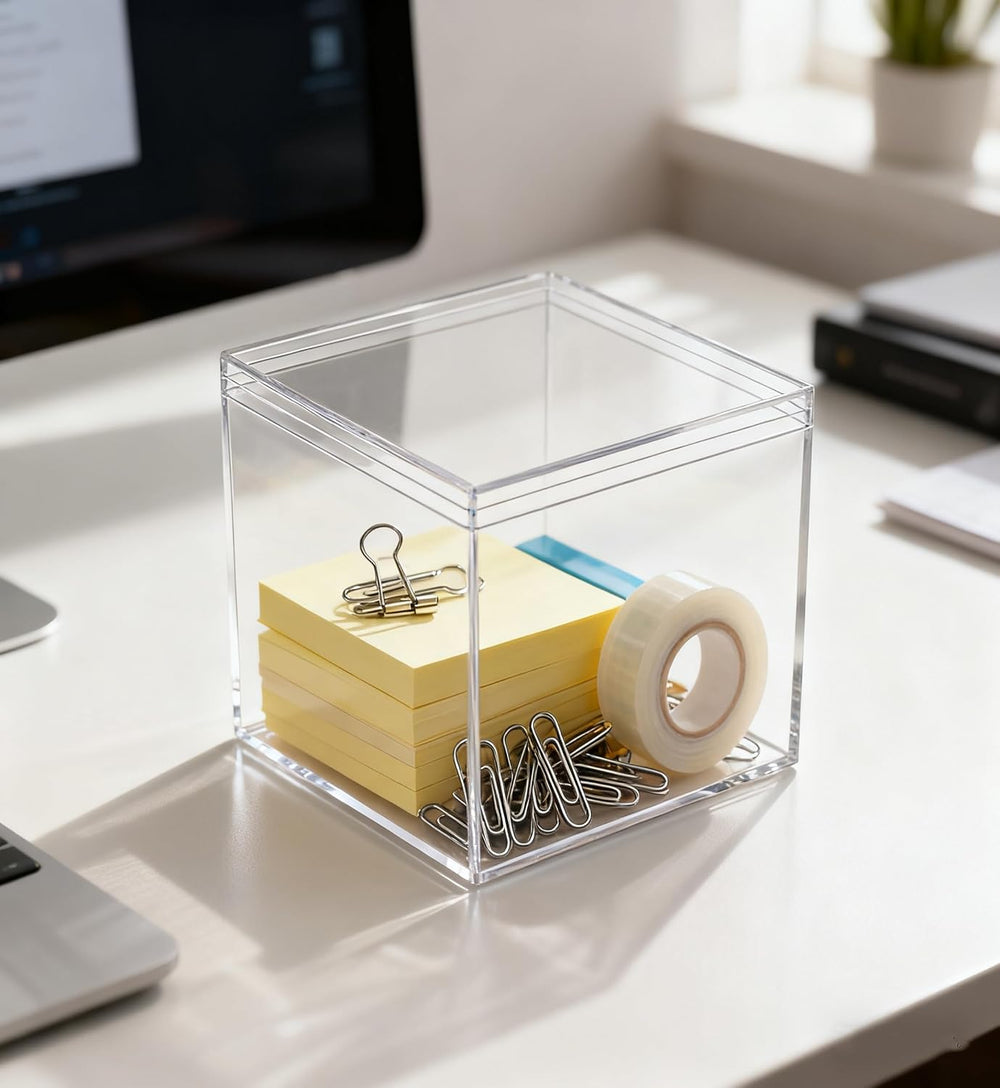 Acrylic Square Cube Jewelry Storage Box, 4-Pack 5.9x5.9x5.9 Inch