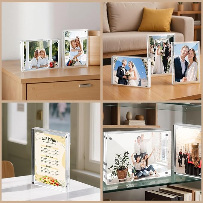 JOHOUSE 5 Pack 5 x 7 Acrylic Picture Frames, Double Sided Magnetic Photo Frames Self Standing Frameless Transparent for Desktop Display Gifts for Women (6 Pack)