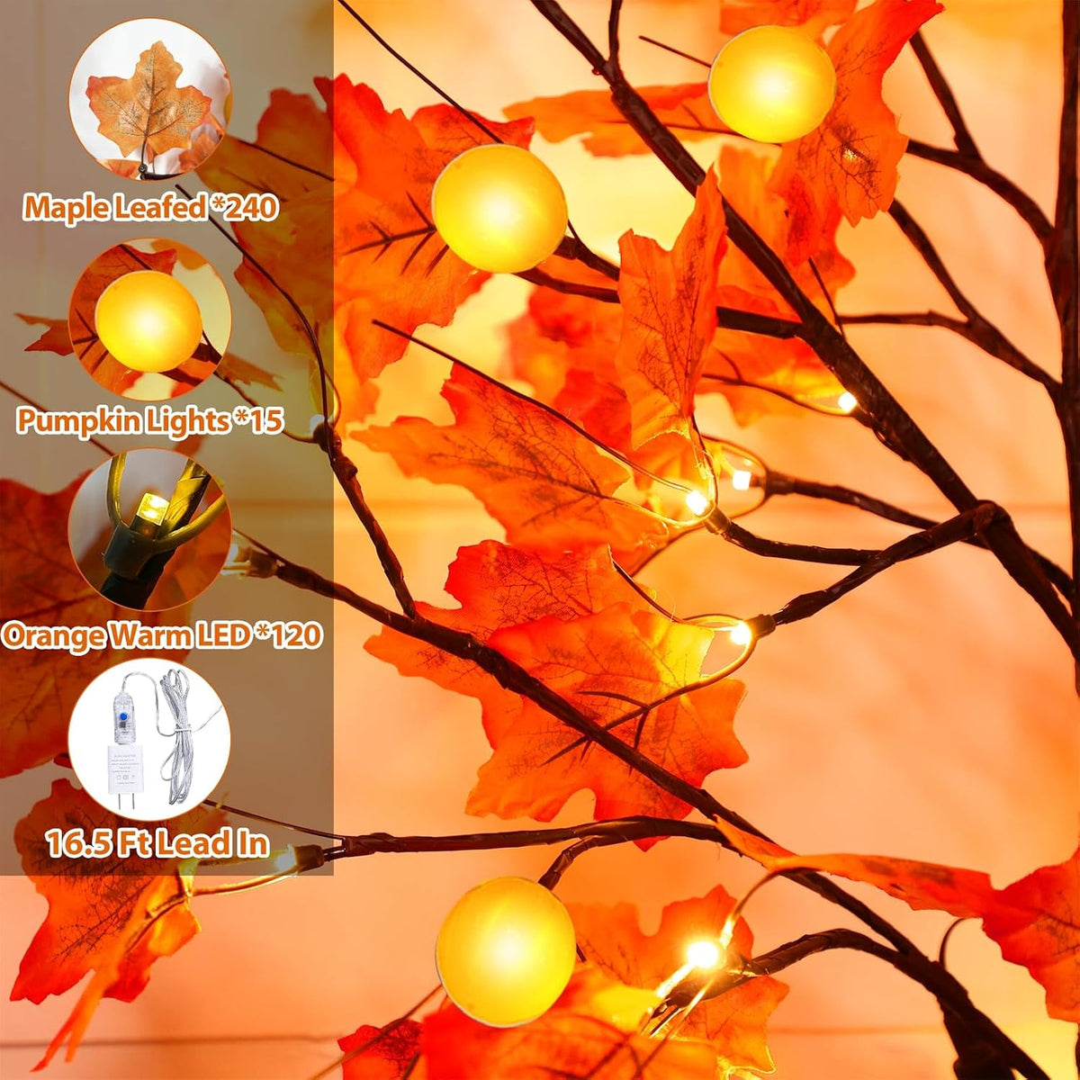 Remote Control&Timer - 6 Ft Lighted Prelit Fall Maple Tree 135 LED 8 Modes