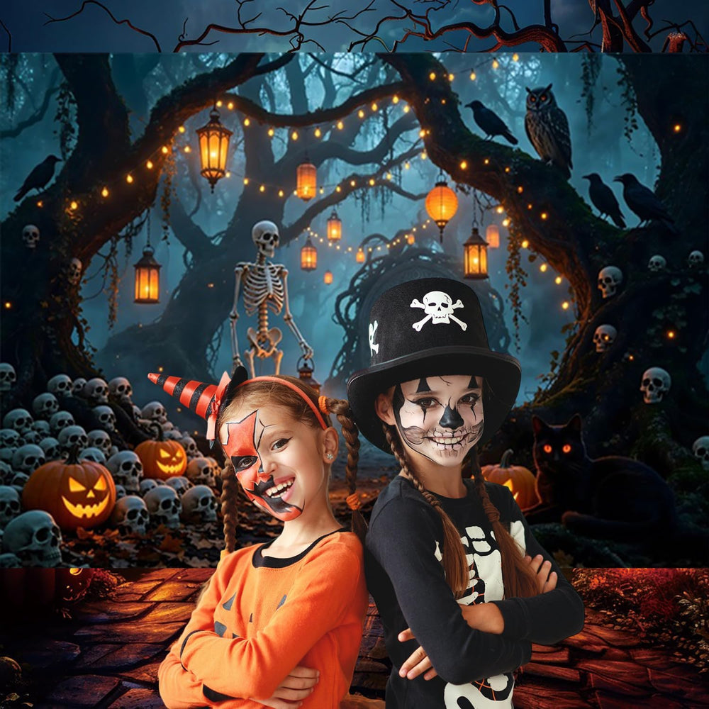 12x10ft Halloween Backdrop for Photography Skeleton Haunted Forest Backdrop