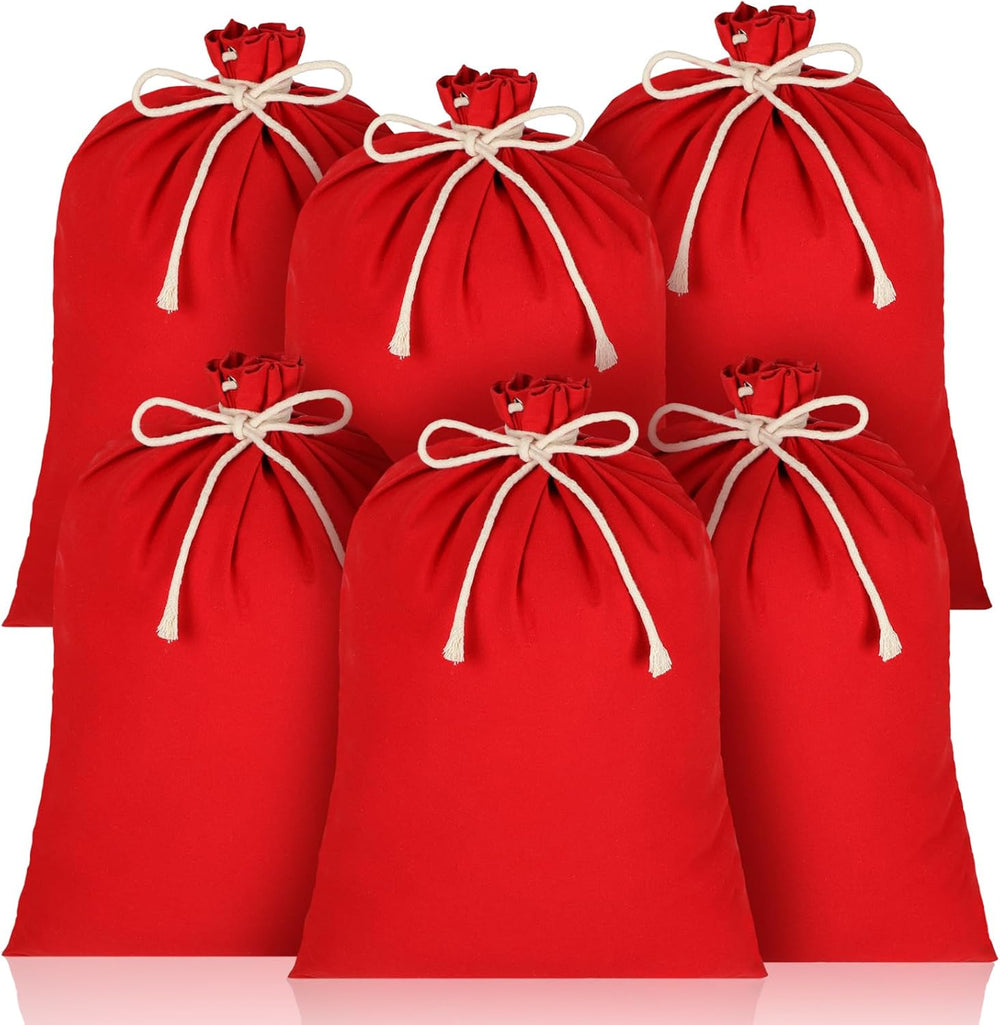 Newwiee 6 Pcs Christmas Canvas Gift Bag Santa Large Sacks 26.7 x 19.7 Inch