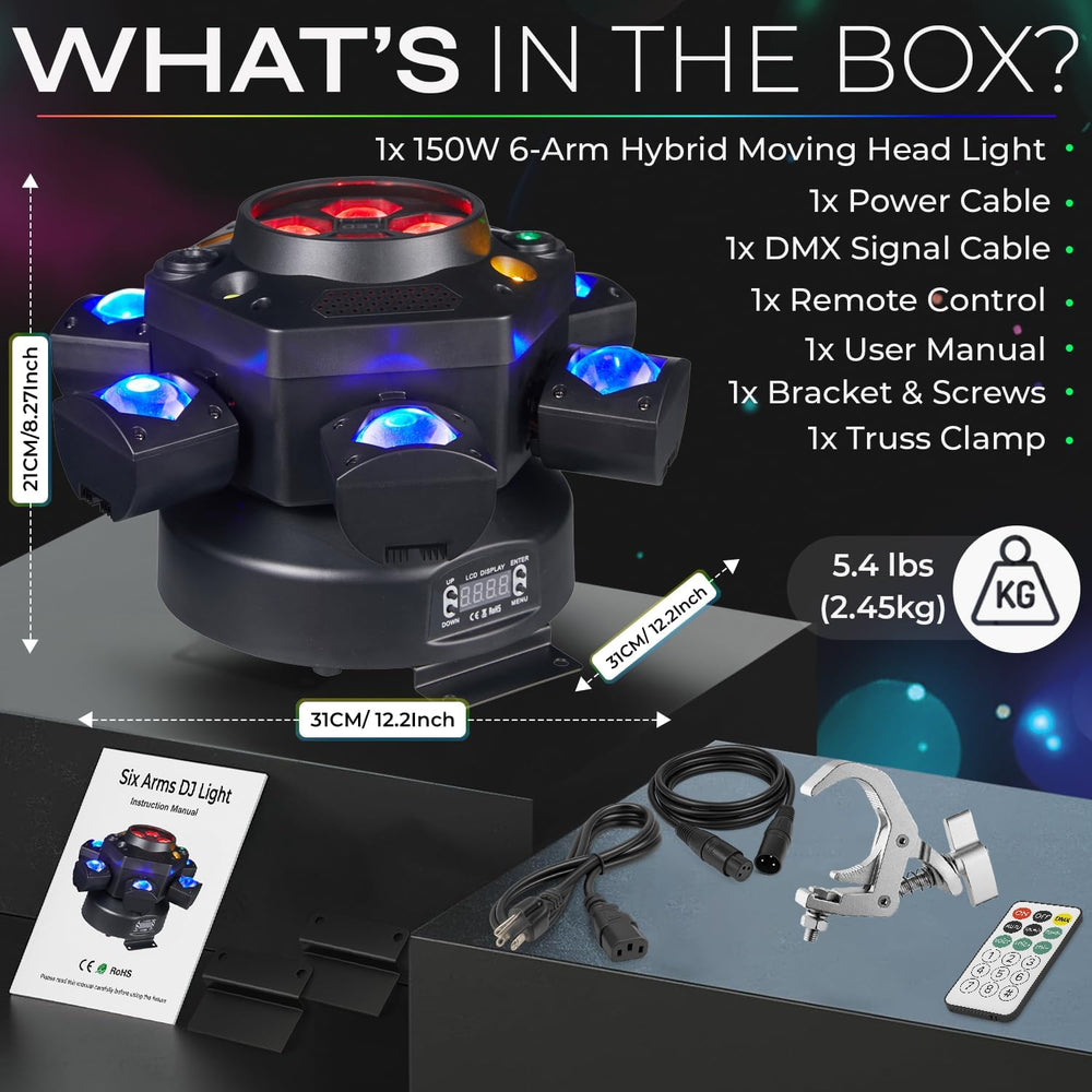 150W 6-Arm Spider Bee-Eye Moving Head LED DJ Light