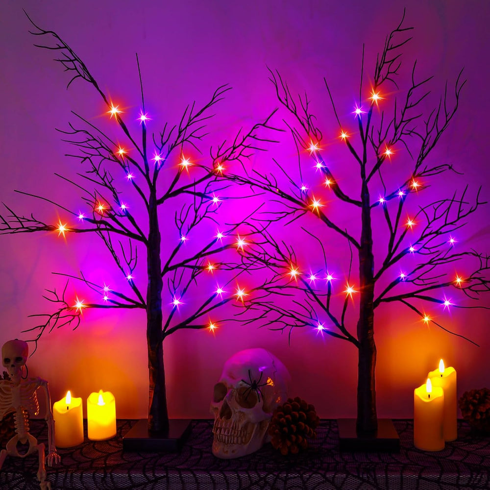 Halloween Decorations Indoor-2 Pack 24 Inch Lighted Black Halloween Tree