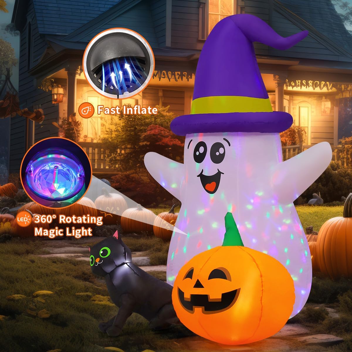goosh 5 ft halloween inflatables ghost outdoor decorations, side view