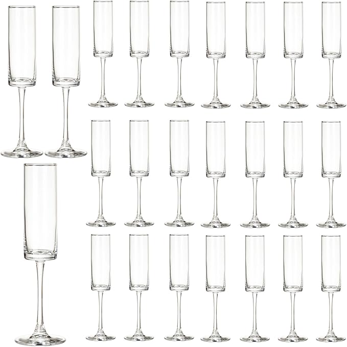 24 Pieces Clear Champagne Flutes 6 OZ Straight Sided Wine Glasses Champagne Long Stem Drinking Colored Glasses,Set of 24 Hand Blown Champagne Flutes Goblets for Wedding Cocktail Cups,Cava, Prosecco