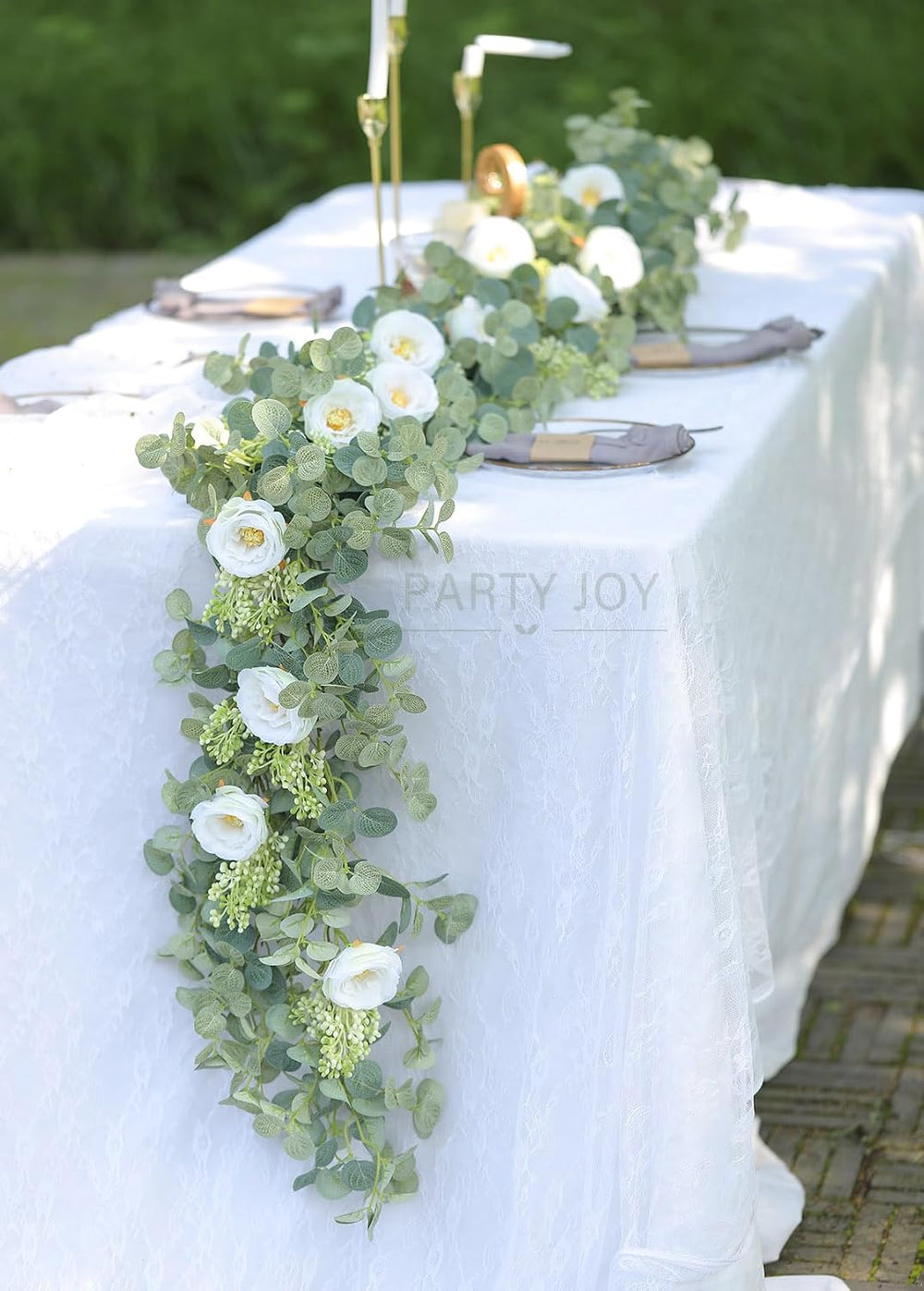 6.56ft Eucalyptus Garland with Flowers-8 White Roses, Artificial Fake Flowers...