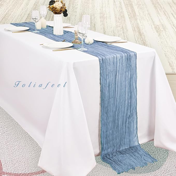 20 Pack Dusty Blue 10FT Cheesecloth Table Runner Rustic Gauze Fabric Cheese Cloth Table Runner for Wedding Bridal Baby Shower Table Decor 20 x 120 Inch Long Boho Sheer Birthday Party Table Decorations