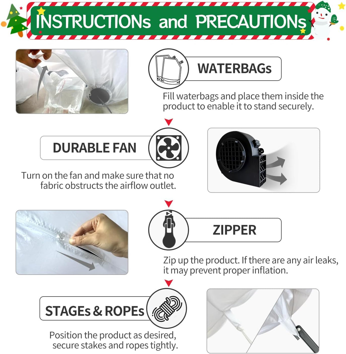 domkom 10ft christmas inflatable blow up decorations, santa, package contents