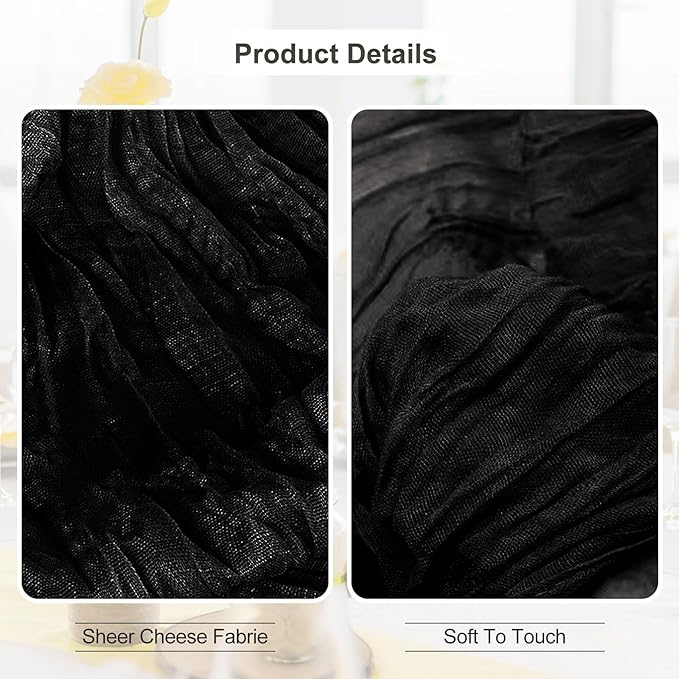6 Pack Black Cheesecloth Table Runner 35x120 Inch 10Ft Rustic Gauze Cheese Cloth Thanksgiving Table Runner Sheer Cheesecloth Table Runners for Wedding Party Bridal Shower Decoration