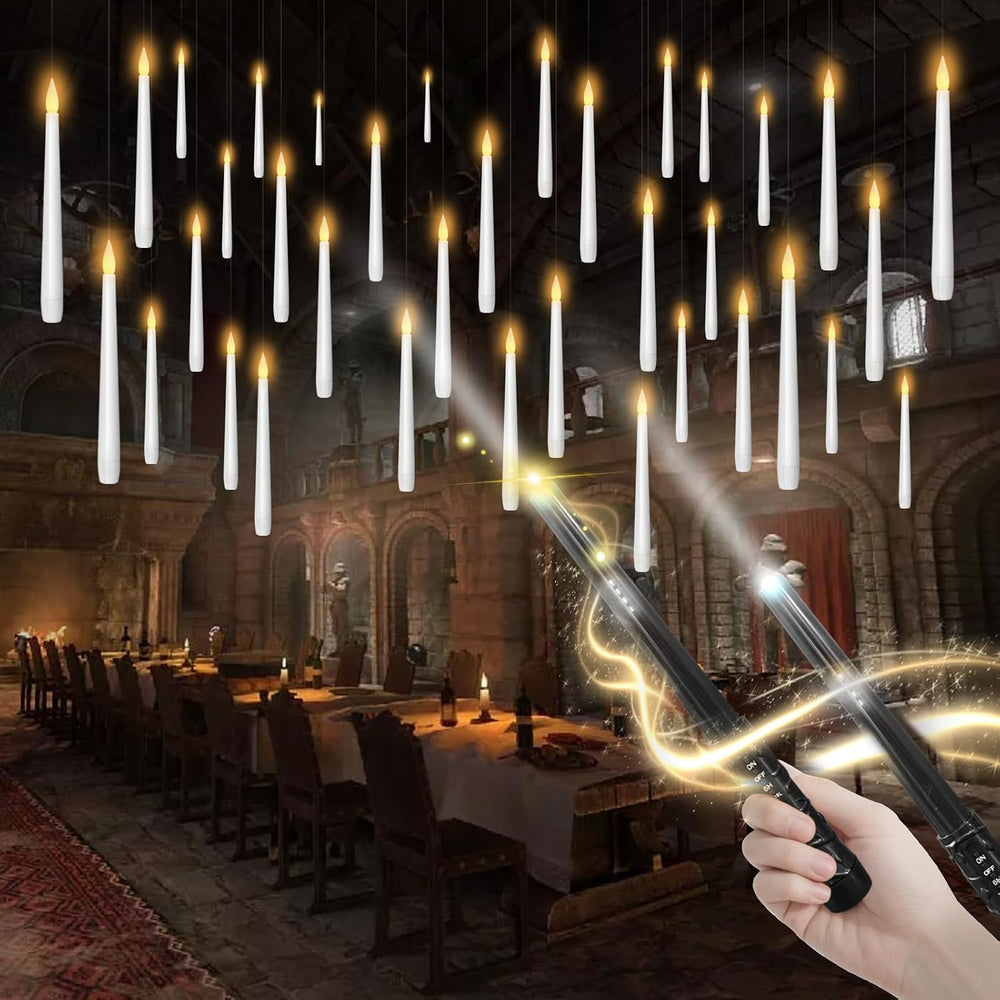 Flameless Floating Candles with Wand,36 Pcs Magic LED Hanging Taper Candles,F...