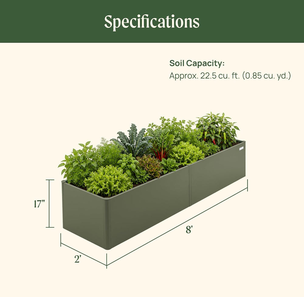 Vego garden Modern Raised Garden Bed, 17" Tall 2 x 8 ft Metal Raised Gar...