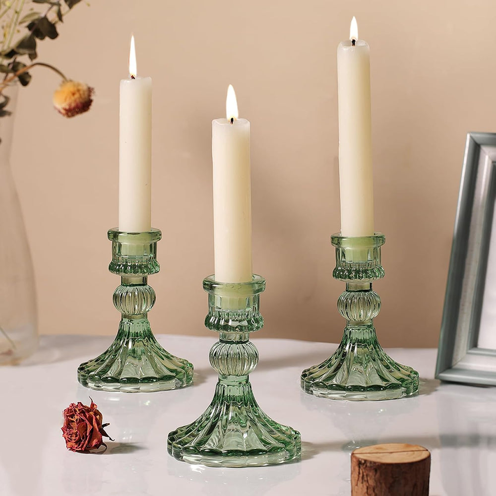 12PCS Green Candlestick Holders Set- 4" H Taper Candle Holders, Glass Ca...