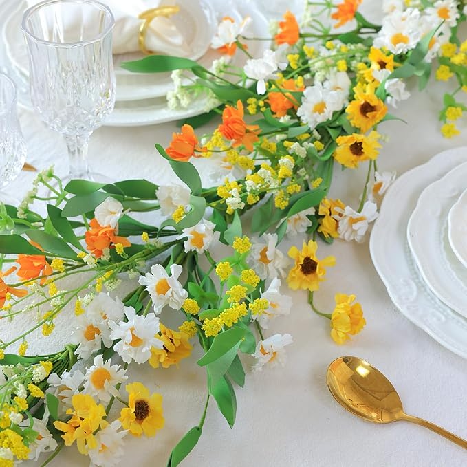 Mizii Artificial Flower Garland 6FT Fake Daisy Floral Garland Daisies Hanging Vines Spring Summer Flowers Decorations for Mantle Table Centerpieces Room Wall Fireplace Party Wedding Decor (Daisy)