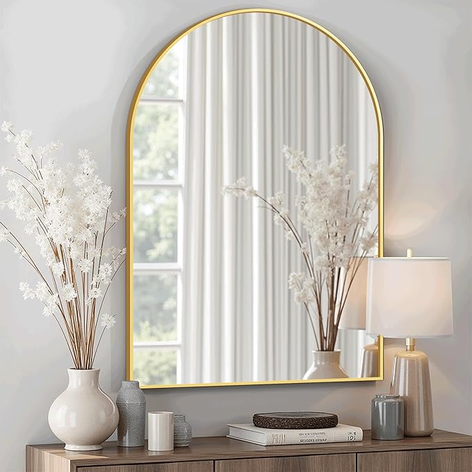 Arched Bathroom Mirror for Wall, Mirror for Vanity,30''x20'' Large Wall Mounted Mirror, Metal Frame (30''x20'', Gold)