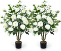 Artificial Camellia Tree 2 Pack 42" with 32 Blooming Flowers in Pot White