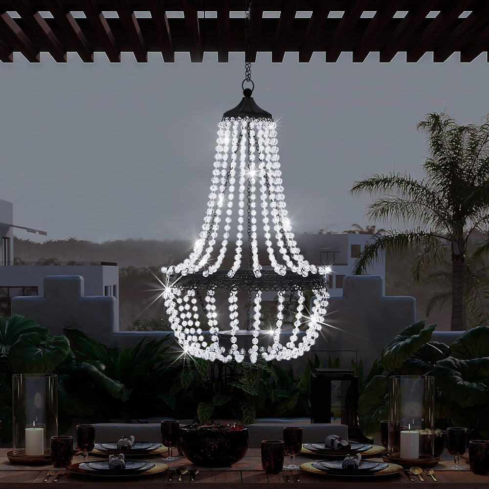 28" Hanging Solar Chandelier Outdoor Waterproof 30 LED Lantern