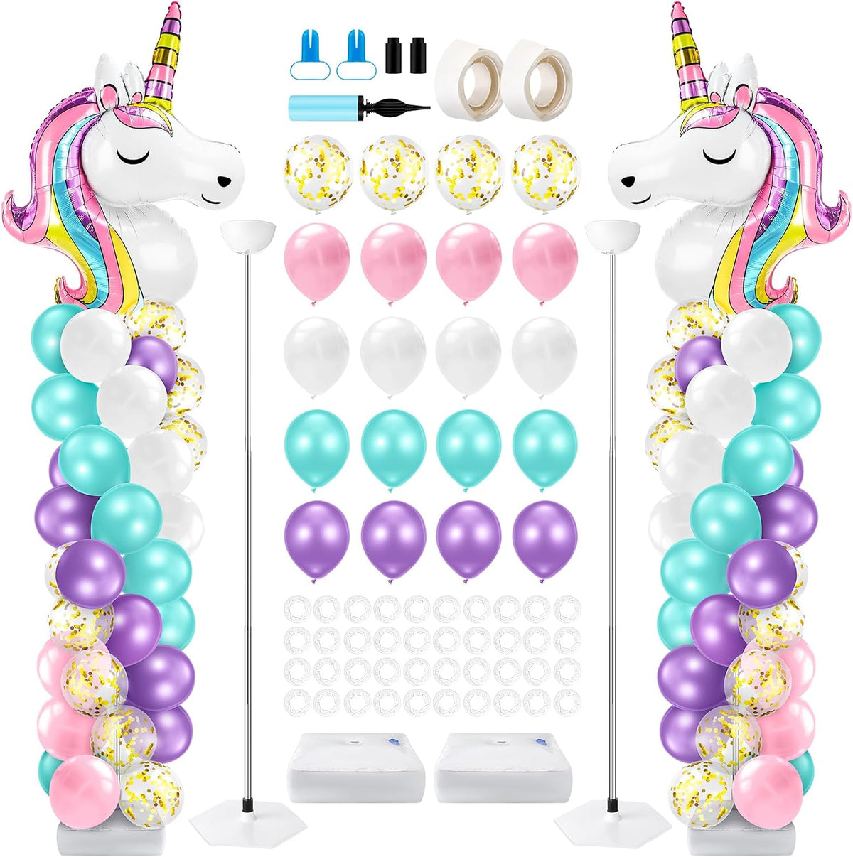 Kasyat 2 Sets Unicorn Balloon Column Stand Kit with 100 Latex Balloons