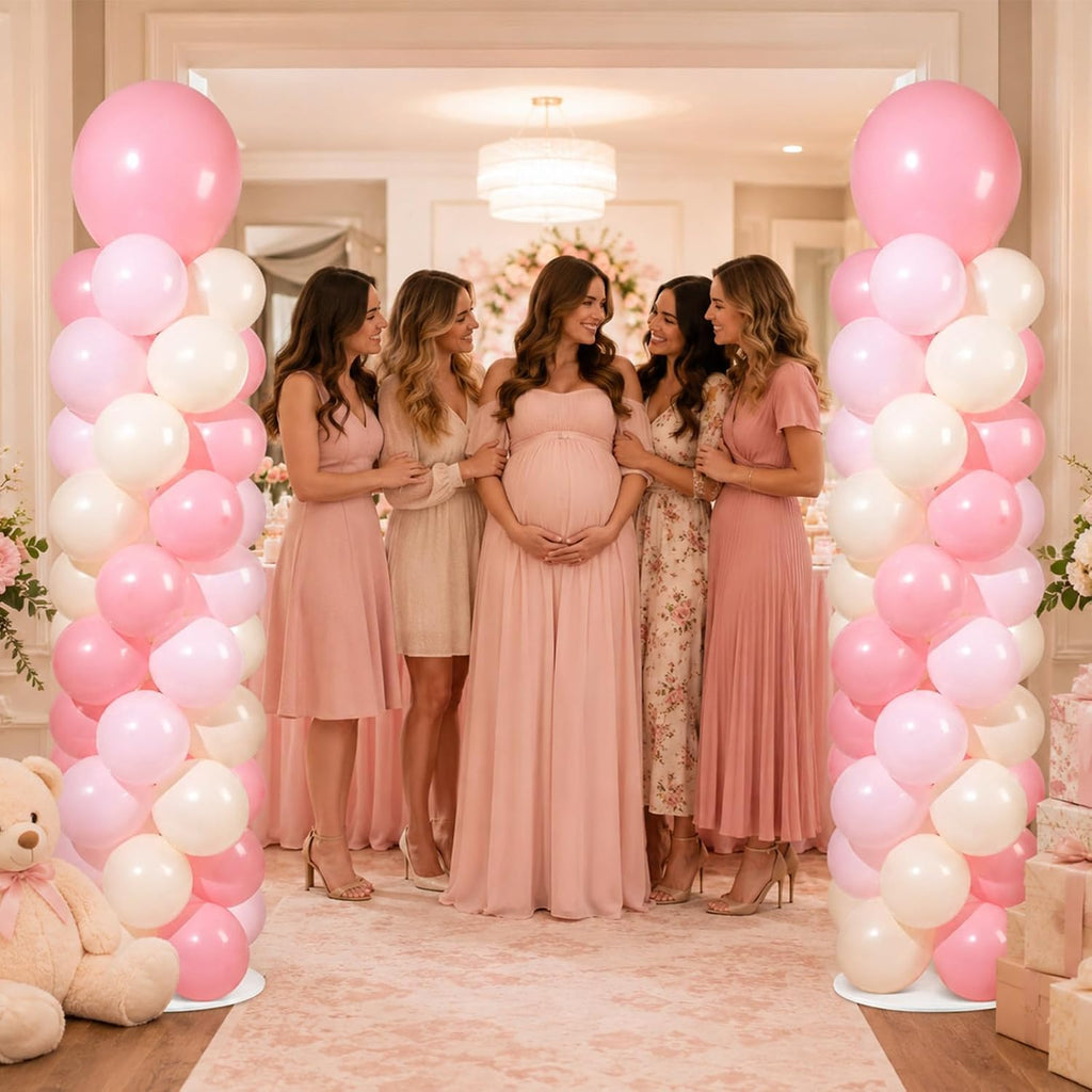 2 Sets Adjustable Balloon Column Stand Kit with Bases（Blush Pink）