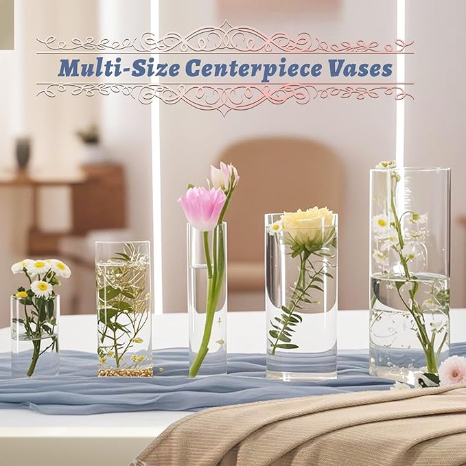30pcs 11.8Inch Large Size Glass Vase Cylinder for Centerpieces Small Flower Glass Clear Home Decor Centerpiece Table Flower Vase Decorations for Wedding＆Holiday 6,7.9,10,10,11.8Inch Tall