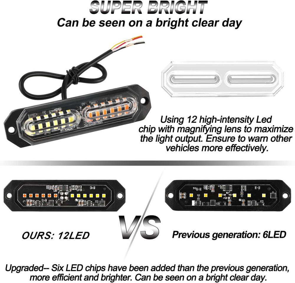 ASPL 8pcs Ultra Slim 12-LED Surface Mount Flashing Strobe Lights