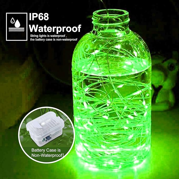 pozzolanas 100 Pack Green Battery Operated String Lights - 7ft Waterproof Firefly Lights with 20 LEDs for Home, Mason Jar, Party, Wedding, Halloween, Christmas Decorations
