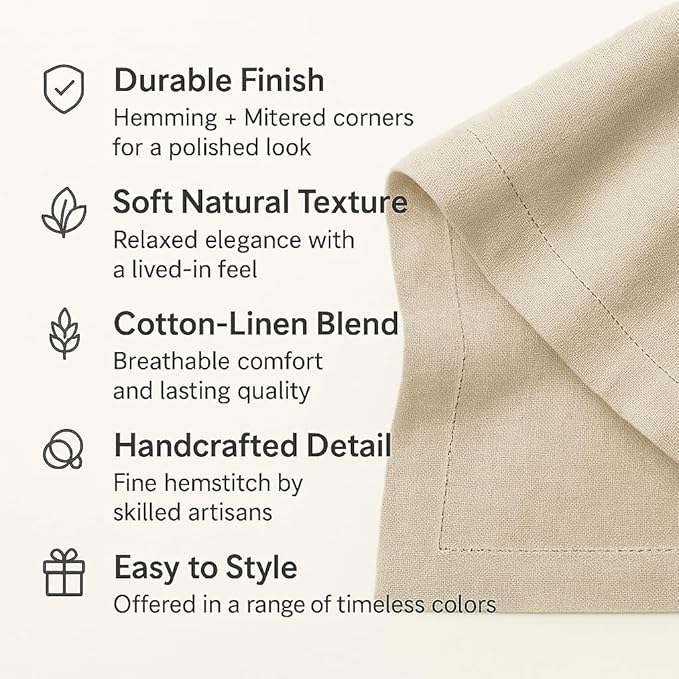 Cotton Linen Table Runner 120 Inches Long – Black Farmhouse Table Runner for Thanksgiving, Christmas – Washable Hemstitch Fabric Ideal for Winter Décor, Gift – Serena