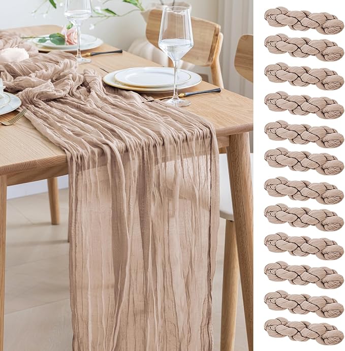 Asee'm 12pcs Cheesecloth Table Runner 120 Inches Long Nude Pink Boho Gauze Cheese Cloth Runner 10FT Rustic Sheer Table Runners for Christmas Wedding Party Baby Shower Spring Easter Decoration