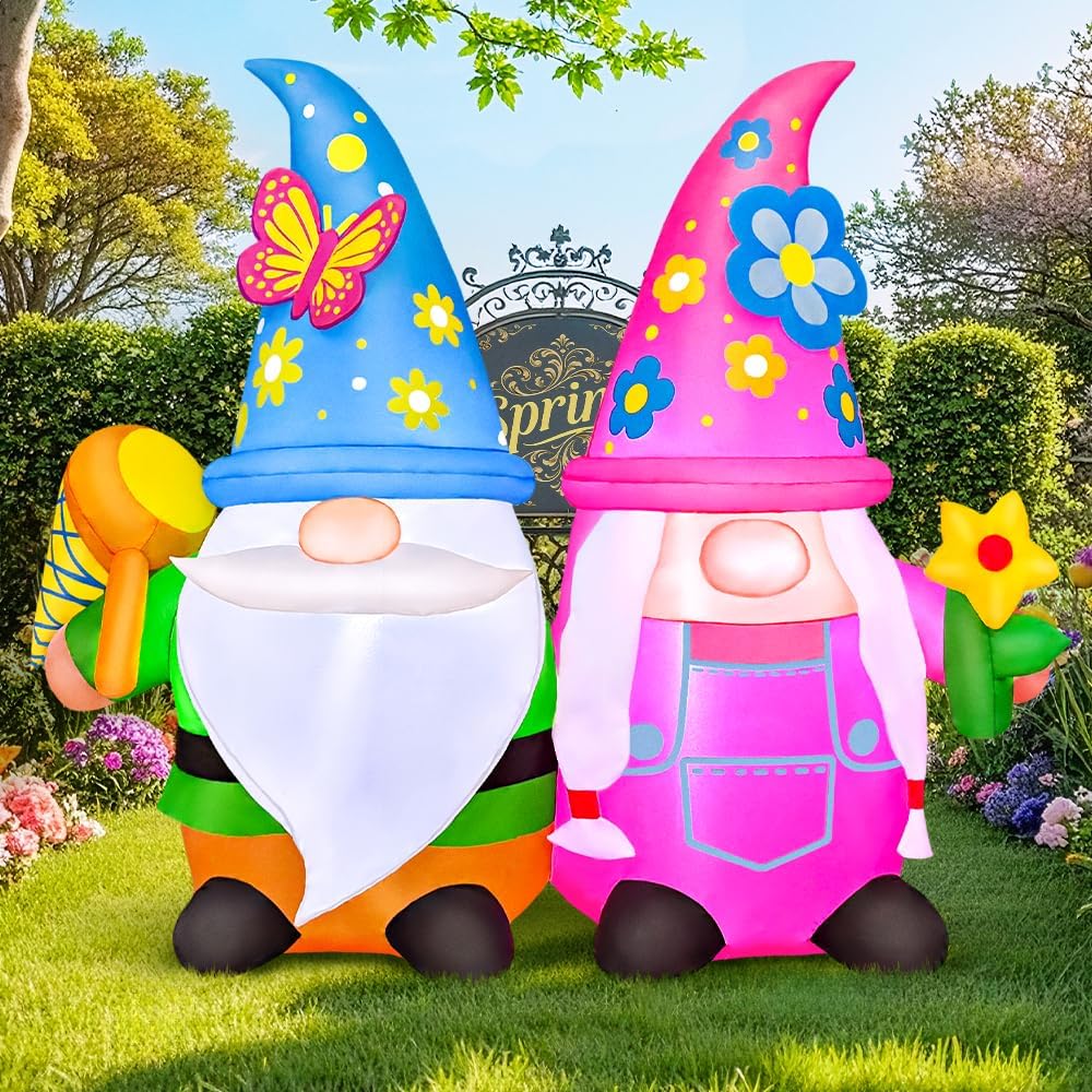 kooy 4ft spring easter inflatable gnomes outdoor decoration, side view