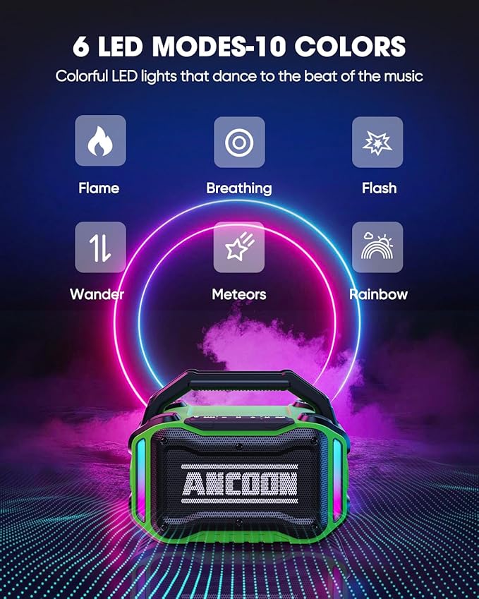 Speakers Bluetooth Wireless: 80W(Peak) Loud Speaker with Bass, 20H Playtime, IPX6 Waterproof, Large Jobsite Speakers for Work, Outdoor, Workshop, Garage, Portable Speaker with TWS (Green)