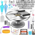 RFAQK 250 PCs Aluminum Cake Decorating Tools Kit with 12" Metal Turntable & Knife set-48 Numbered Icing Tips-3 Russian Piping Nozzles-Straight & Angled Spatula-Cake Leveler& Baking Supplies Tools