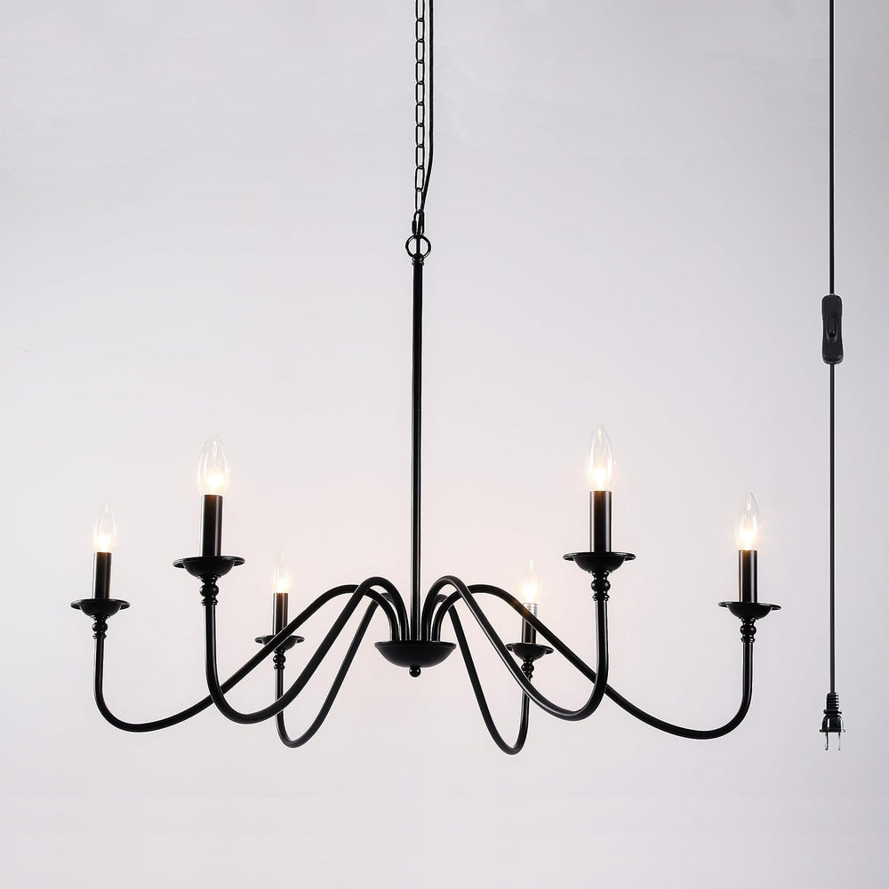 HOXIYA PRE-Wired Plug in Chandelier, 34.6" Black Chandelier with Long Co...