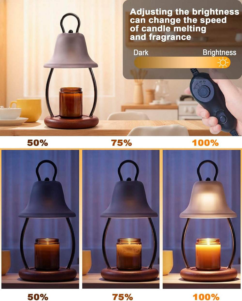 Candle Warmer Lamp with Timer, Dimmable, Adjustable Height, Black