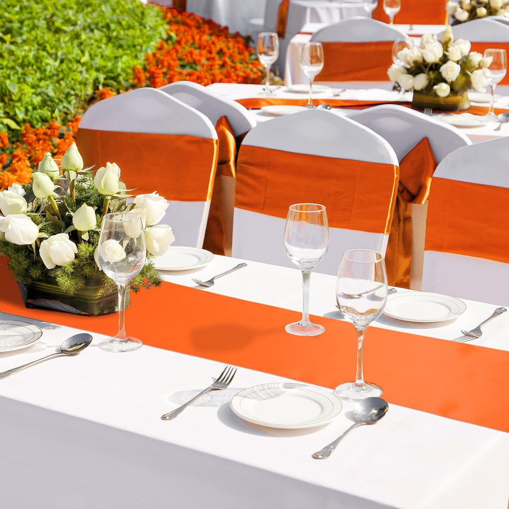 Bencailor 24 Pcs Orange Satin Table Runners Bulk, 12 x 108 Inch