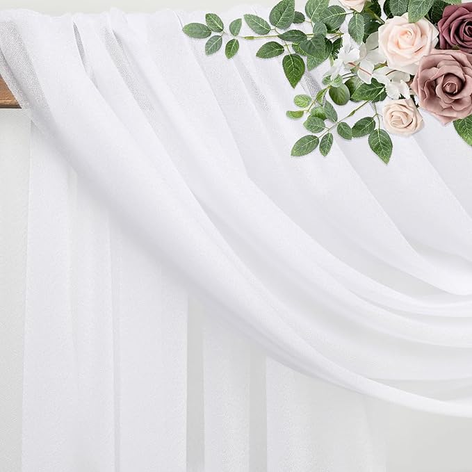 Wedding Arch Draping Fabric 4 Panels 28.7" x 20FT White Sheer Chiffon Backdrop Drapes for Wedding Ceremony Birthday Party Bridal Shower Outdoor Decoration